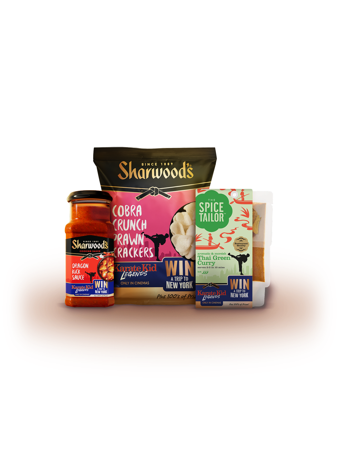 Sharwoods Dragon Kick Sauce, Sharwoods Cobra Crunch Prawn Crackers, The Spice Tailor Indonesian Peanut Satay